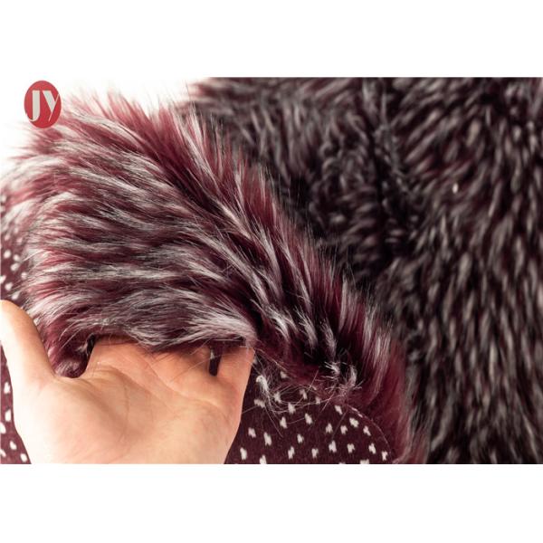 Wine Red Fake Fur Fabric , Ostrich Feathers Light Brown Faux Fur Animal Jacquard