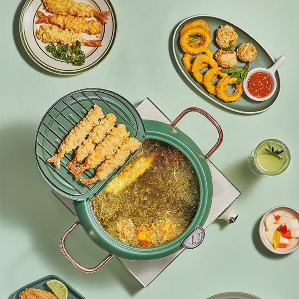 Kitchen Green Deep Frying Pots Temperature Control Stainless Steel Cooking Pot