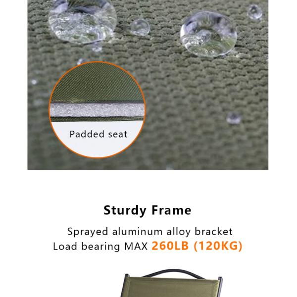 Silla de camping plegable de aluminio acolchada antideslizante 54x52x78cm, capacidad 100kg