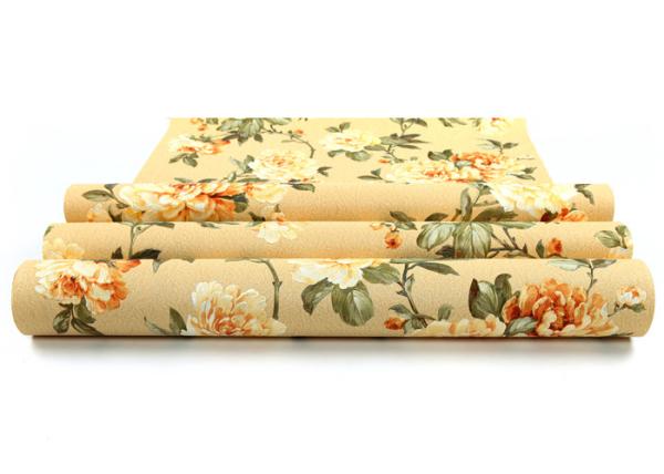 Removable Strippable Country Style Wallpaper , Deep Embossed PVC Flower Wall Covering