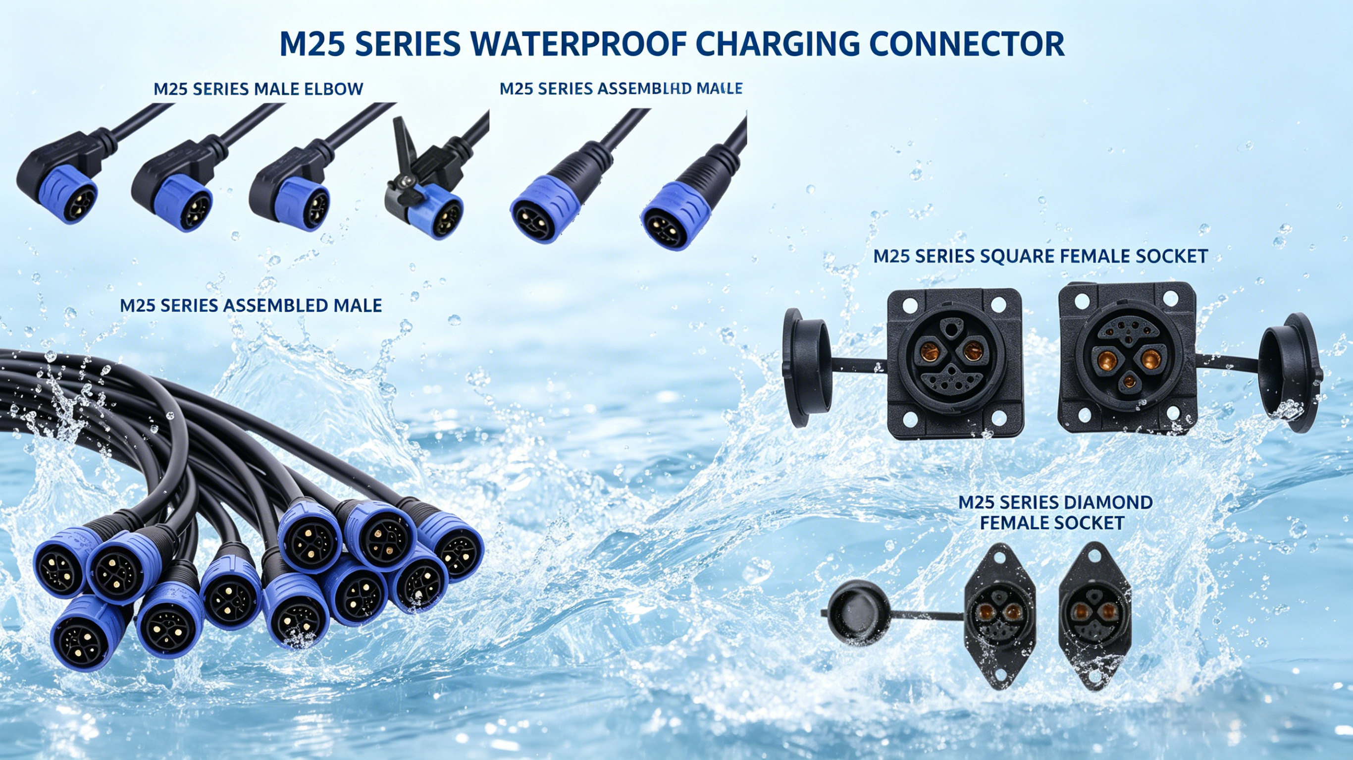 M25 IP67 Waterproof 50A EV Charging Connector for Electric Motorcycle & Scooter