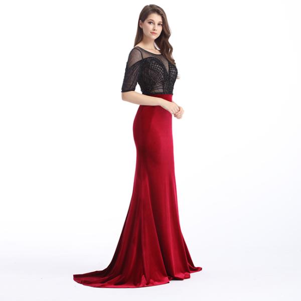 Customized Velvet Fabric European Style Evening Dresses for Women Party