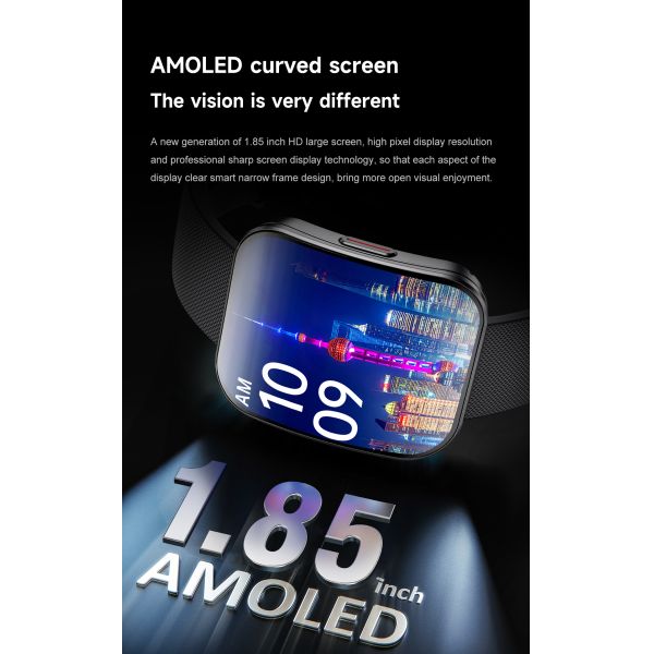 Hot U17 Smart Watch Ultra-thin Curved Square Screen AMOLED 1.85inch BT Call IP68 Deep Waterproof H Band APP 3D Menu Smartwatch