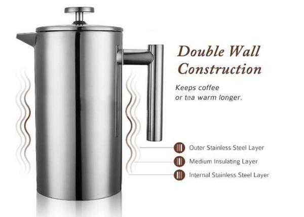 304 Double Wall French Press Tea Double Wall Coffee Plunger 51oz