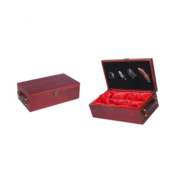 Satin Cloth Interior 2 Bottle Wooden Wine Box  For Custom Cherry Color