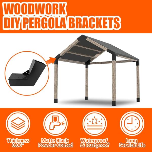Angle de 15 grados Pérgola Kits de soporte de bracaje de bricolaje Soporte de carpintería en forma de L de 2 vías para madera de 4 "x 4" para el pasillo de la protección de pérgola al aire libre