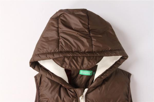 Brown 15/16 Size Kids Padded Gilet With Fur Lining Hood
