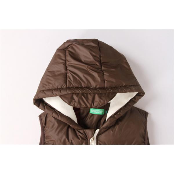 Brown 15/16 Size Kids Padded Gilet With Fur Lining Hood