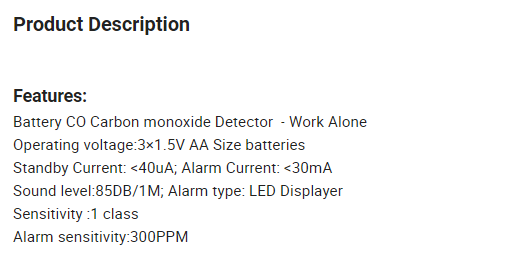 Battery Co Alarm Carbon Monoxide Detector