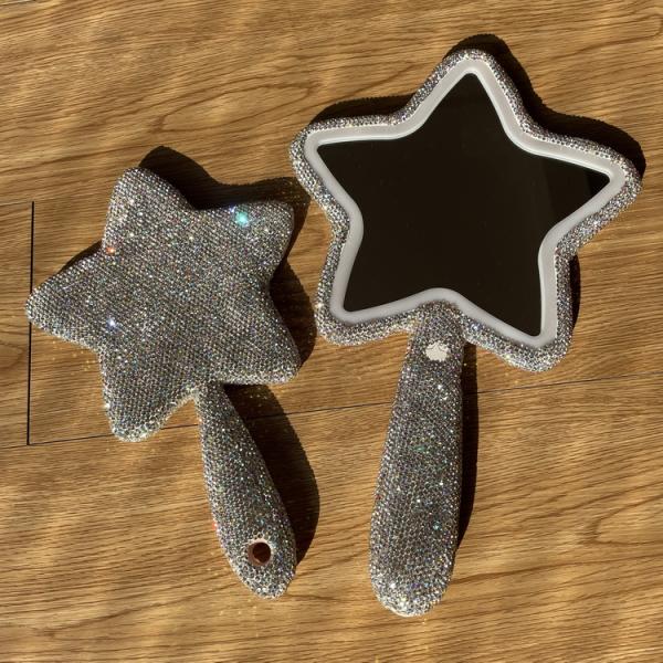 Long Handle Lighted Cosmetic Mirror Fashion Star Shaped Vintage Gold for Everyday