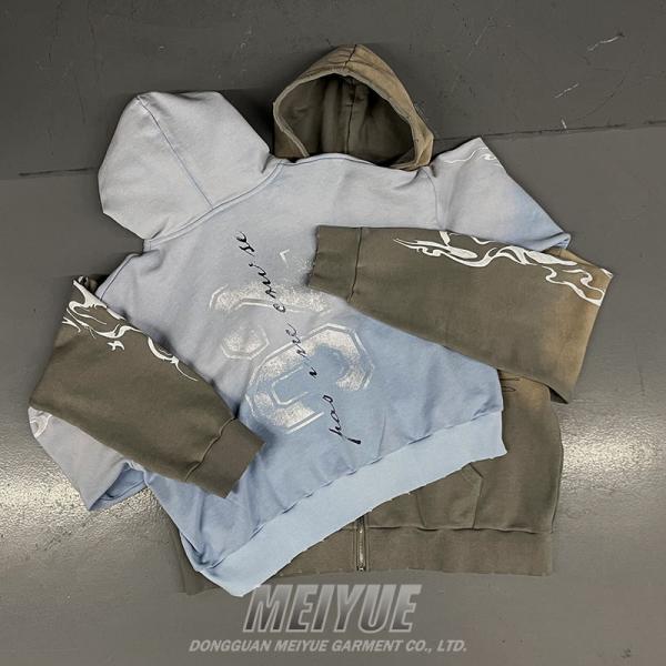 Custom Grams Vintage Distressed Gris con capucha Peso pesado Servicio OEM ODM