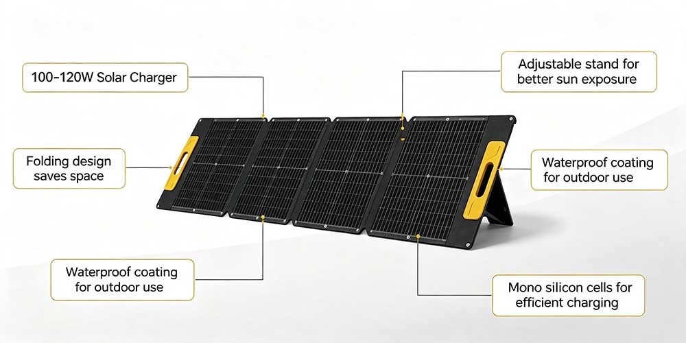 120W Compact Portable Folding Solar Charger, Monocrystalline Waterproof Solar Panel for Emergency Power Supply