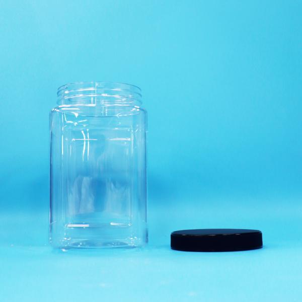 Jars transparentes de forme carrée en plastique PET Couvercle noir Pour la nourriture Bonbons biscuits Nouilles