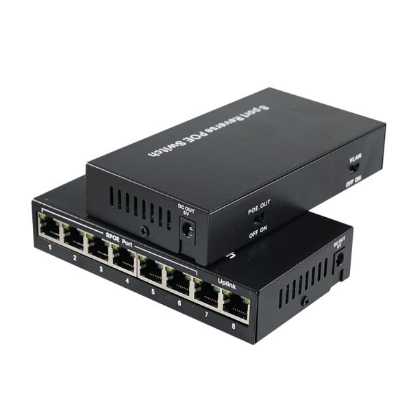 8-Port Reverse PoE Switch with 12V DC Output for IP Cameras