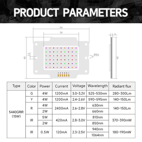 15W COB LED Therapy Light Chip 8 Colors 520-1060nm