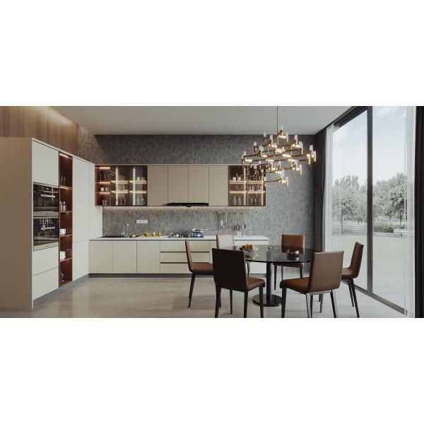 El armario de la cocina de PVC sin mango de acero con isla grande para el restaurante