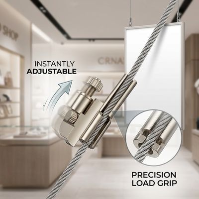 Adjustable Bottom Exit Cable Gripper Brass Loop for Signage Display Hanging System