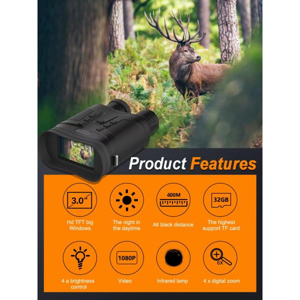 NVMINI80 HD Инфракрасное ночное зрение Бинокль для охоты 1080P Снимайте фотографии и видео