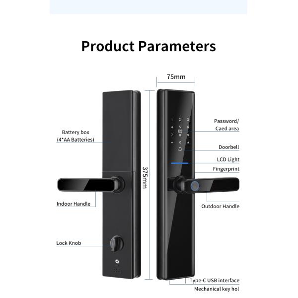 Черные биометрические отпечатки пальцев дверные замки Tuya TTlock Электронные цифровые дверные замки