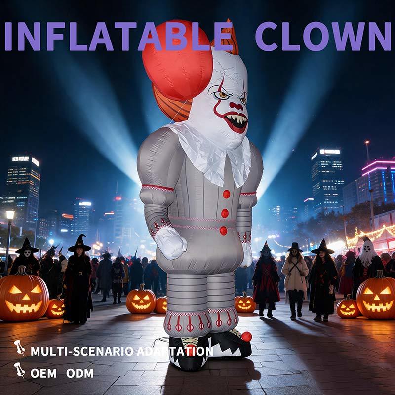 Halloween Inflatable Scary Clown with Red Balloon, Outdoor Garden Horror Inflatable Clown Model For Yard Party Decor