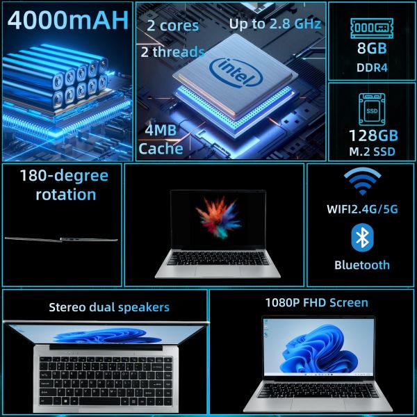 14 Inch Windows 11 Laptop with Intel N4500 1920x1080 Resolution and WiFi 802.11ac for Business Use