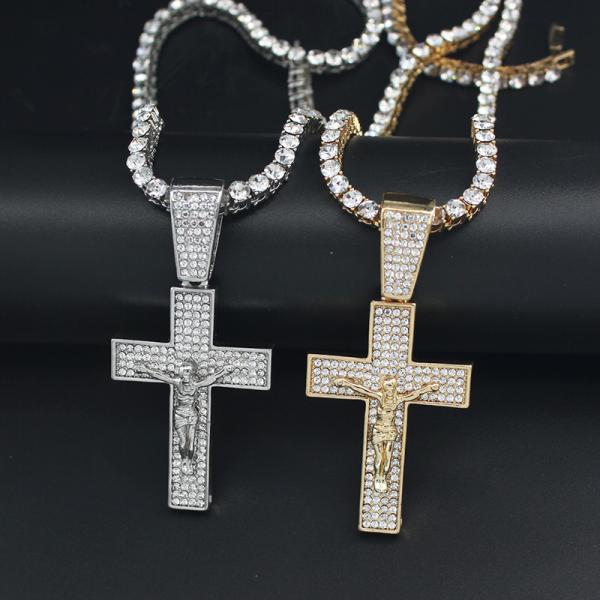 Fashion Hip Hop CRUCIFIX CROSS Pendant Necklace Hiphop 4mm Twist Rope Tennis Chain Necklaces For Men Women Jewelry Party Gifts