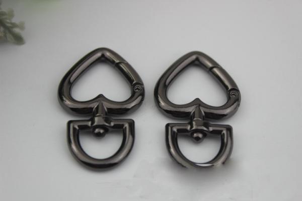 High quality nickel 3/4 inch heart shape open spring metal o ring clips for purse/handbag