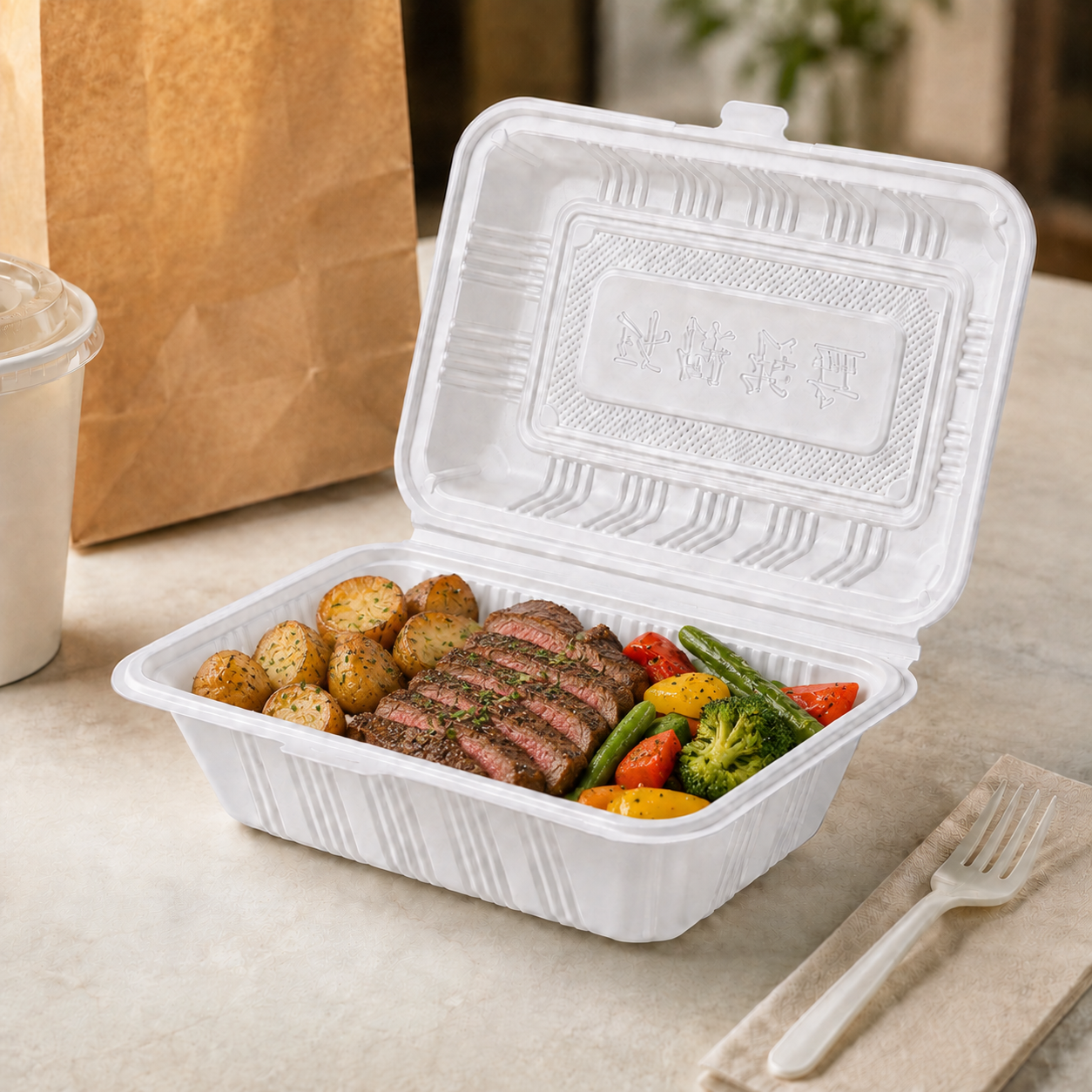Deep Rectangular PP Clamshell Takeout Containers 600ml for Full Meals Delivery