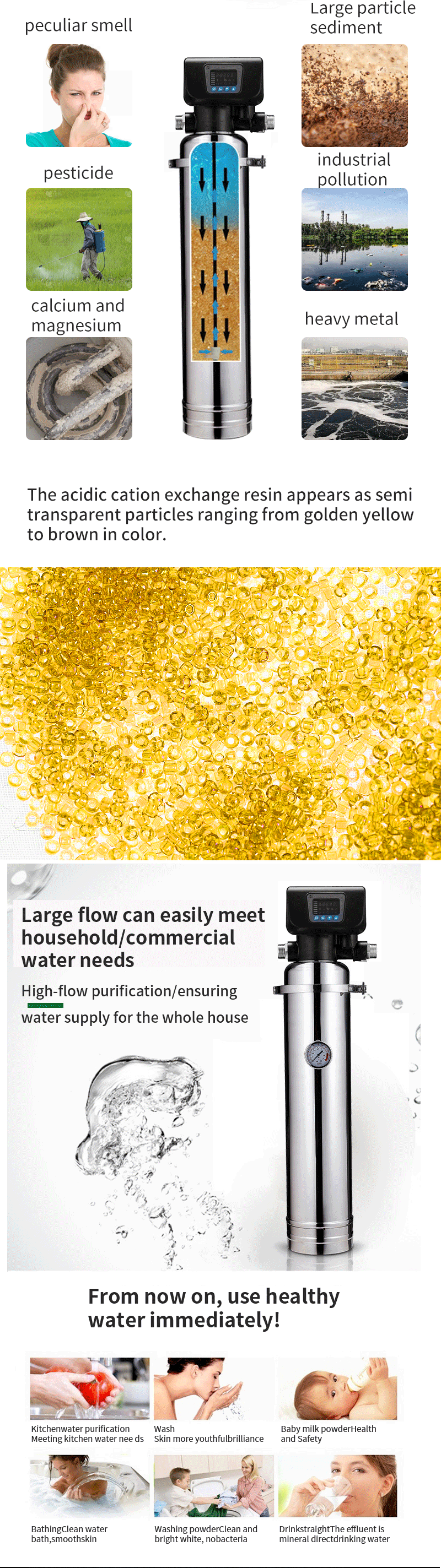 Regeneration Ion Exchange Resin Removing Water Filter Magnetic Hard Water Softer System