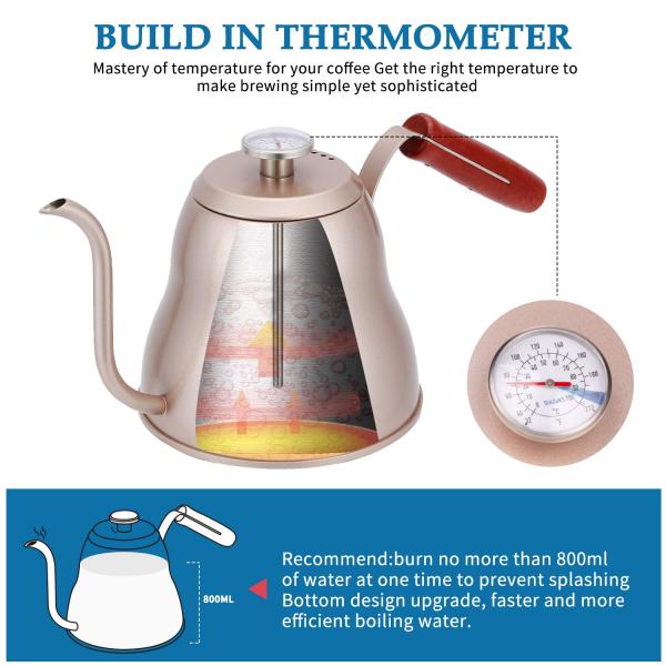 Stainless Steel Coffee Kettle With Thermometer 1.2L 40oz  Eco - Friendly