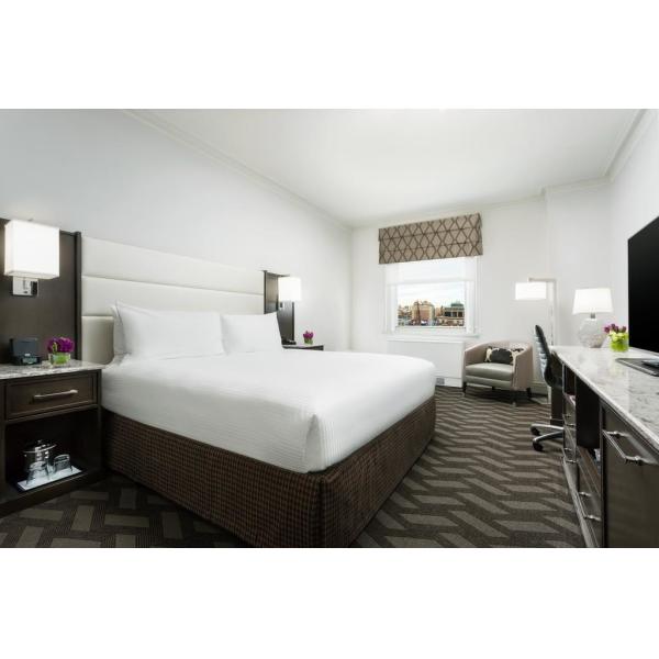 Hotel Room Standard Large Bedroom Leather Padded Headboard Bed and Big TV Cabinets with Lounge Sofa set by Black Walnut