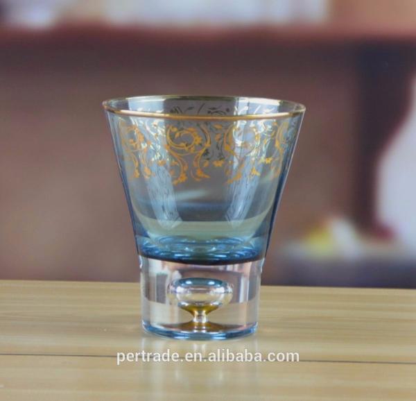 Cor azul Rim Stemless Crystal Cocktail Glasses dourado
