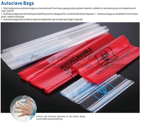 Safe Disposal, biohazard labeling, Autoclavable Bag, Polypropylene, Disposable, clear transparent Disposal sack