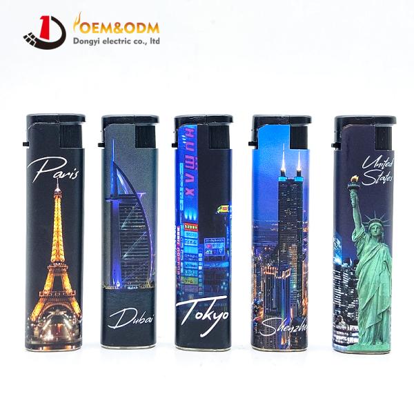 Dongyi 2025 OEM 77mm Disposable DIY-pattern Windproof Lighters Cigar Smoking Electric Custom Logo Gas Cigarette Lighter