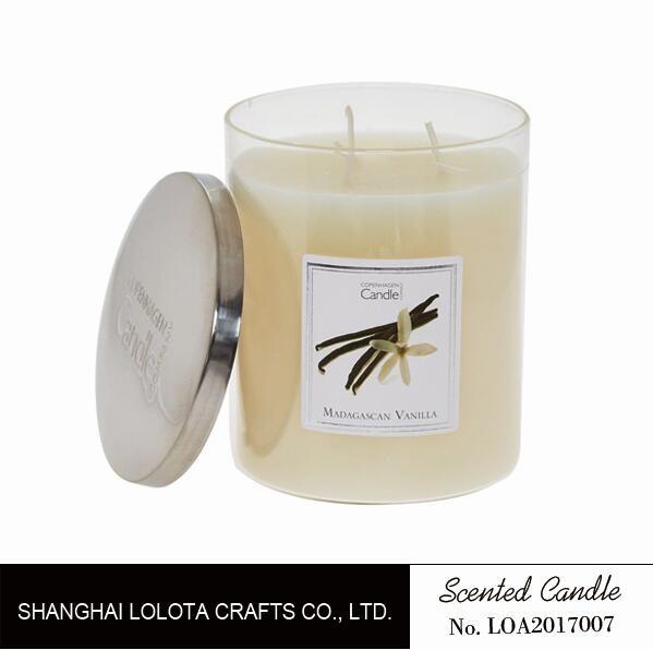 Home Customized Two Wick Scented Candles Pillar Shaped With Silver Metal Top Lid