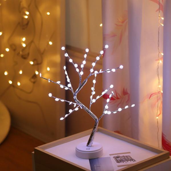 108 LED USB 3D Table-Lamp Copper Wire Christmas Fire Tree Night Light for Home Holiday Bedroom Indoor Kids Bar Decor Fairy Light