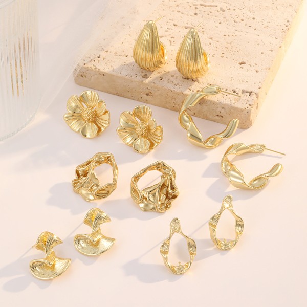 Jiexing Fashion 18k Gold Plated Stainless Steel Earrings Petal C Shaped Irregular Folding Women's Earring Accessories