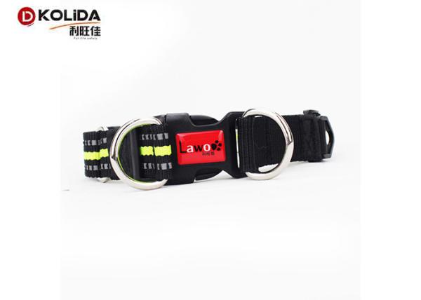 Waterproof Nylon Dog Collars Double D  High - Impact Plastic Buckle For Night Safety