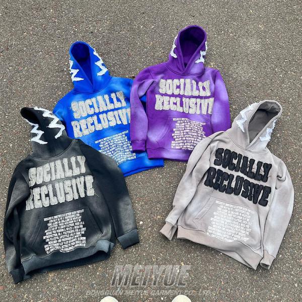 500Gsm Brodería con capucha con aplicación ropa de calle con capucha de gran tamaño a prueba de viento