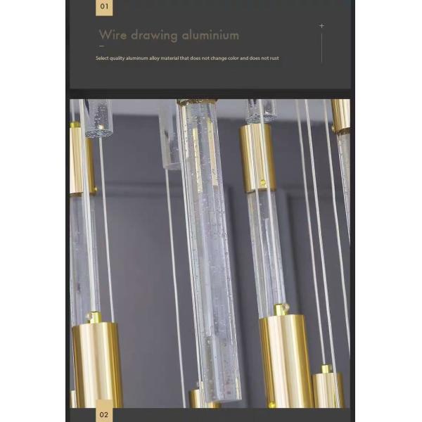 Lumière pendant d'escalier de luxe moderne intérieur de l' hôtel or / noir Crystal Stick Design