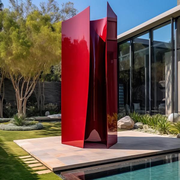 Dynamic And Vibrant Stainless Steel Red Painted Metal Sculpture For Public Park Decoration