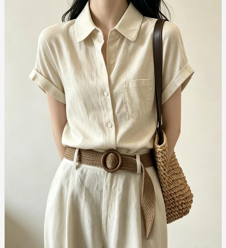 Women's Relaxed Fit Lightweight Cotton Short Sleeve Button-Up Shirt for Casual Wear