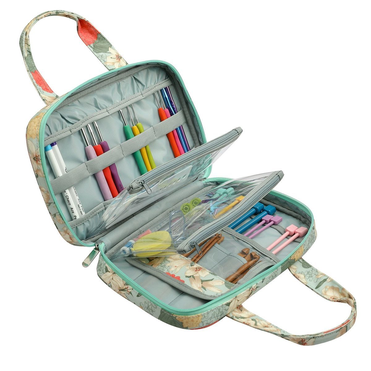 Double Layer Zipper Knitting Storage Bag 28 X 19 X 5 Cm Customizable Yarn Organizer