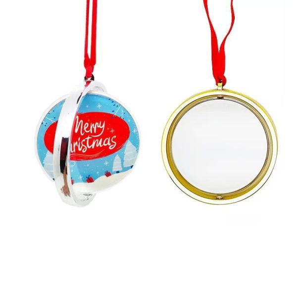 Double Sided Rotatable Sublimation Christmas Ornament Blanks With MDF Board Silver And Gold Color Blank Plastic Ornaments