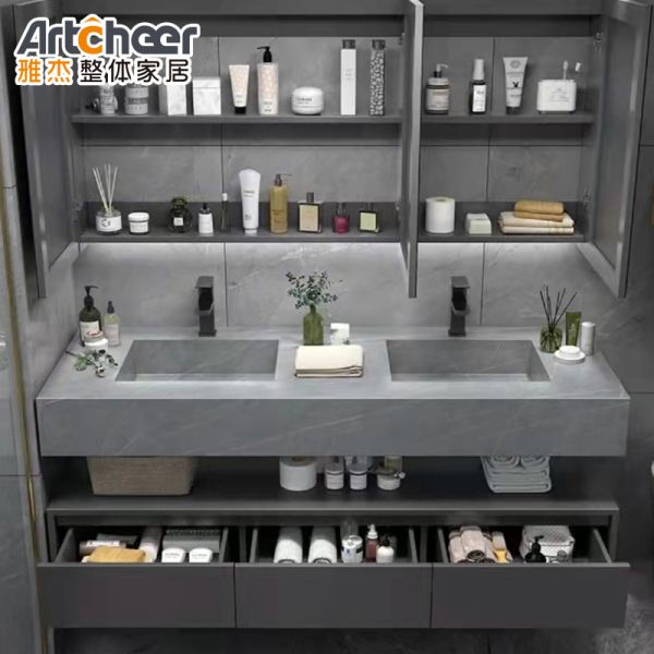 Modern Design Wall Mounted Bathroom Vanity with Stone Table Top Vanity Combo