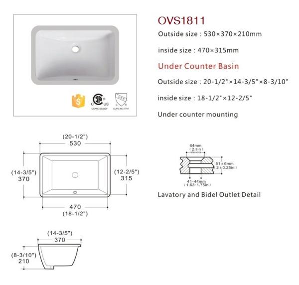 Rectangular Undermount Design Commercial Hand Wash Basin Scratch-Resistant