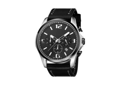 Waterproof Black Chronograph Watch , Mens Chronograph Watches Leather Band Big Face