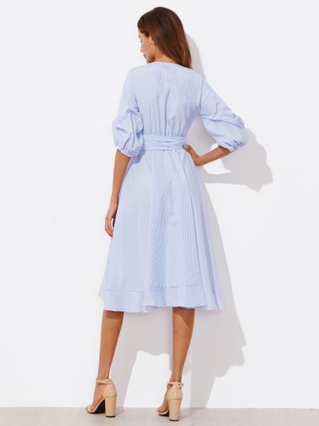 Vestido recolhido assimétrico das riscas do envoltório da sobrepeliz da luva para mulheres
