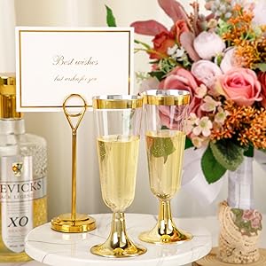 Gold Rim Plastic Champagne Glasses Perfect For Wedding, Thanksgiving Day, Christmas Champagne Flutes Disposable