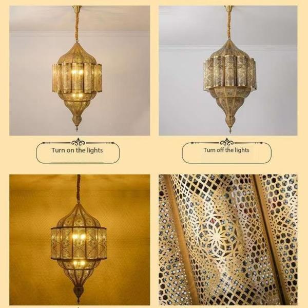 Arabic Hollow Art Vintage Copper Chandelier AC 220V 3500K Color Temperature